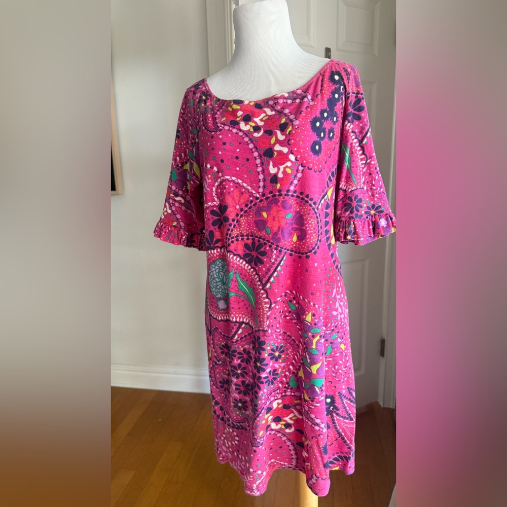 Lilly Pulitzer Sophie Paisley shift dress ruffle bell sleeves and boatneck Small